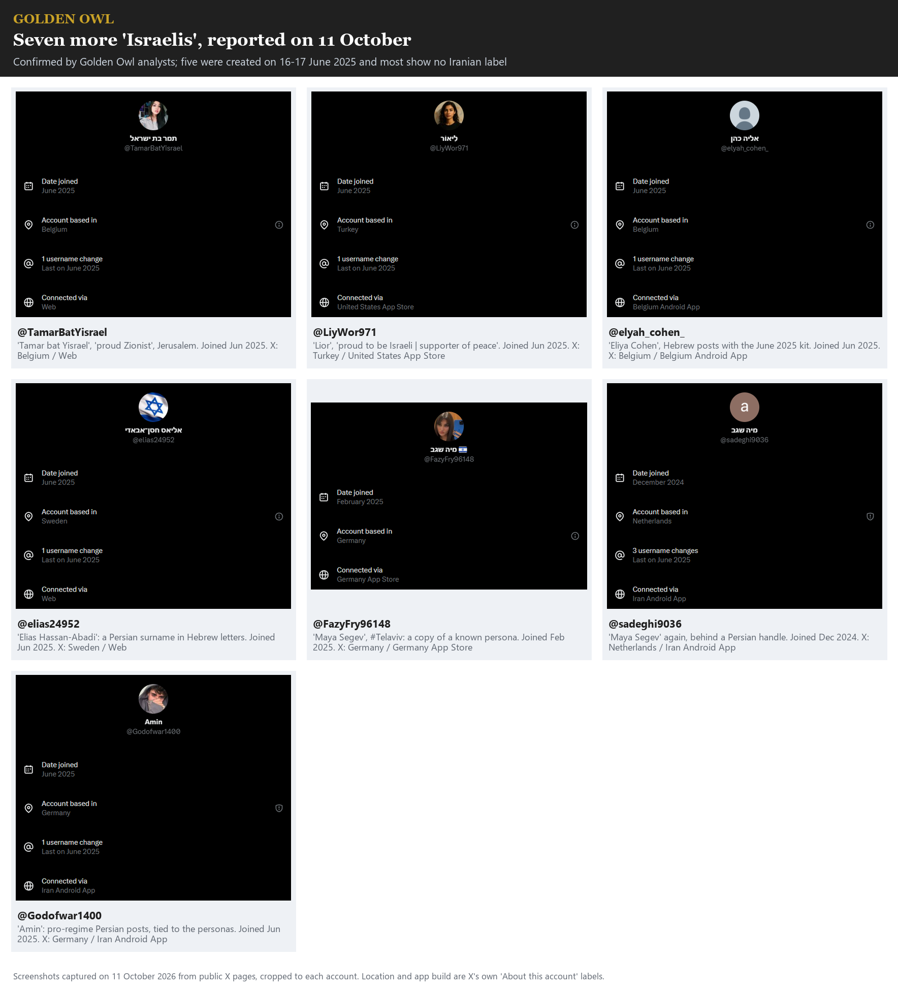 Exhibit 2. X's transparency panels for the seven accounts reported on 11 October.